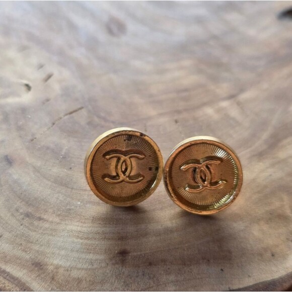 Authentic CC Logo Upcycled  Gold Tone Round Pierced Earrings